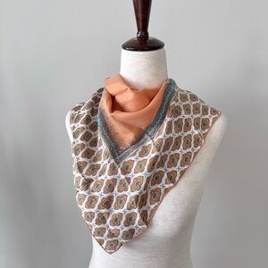 Vintage! Elegant Orange and Blue Patterned Silk Scarf - Made in Japan